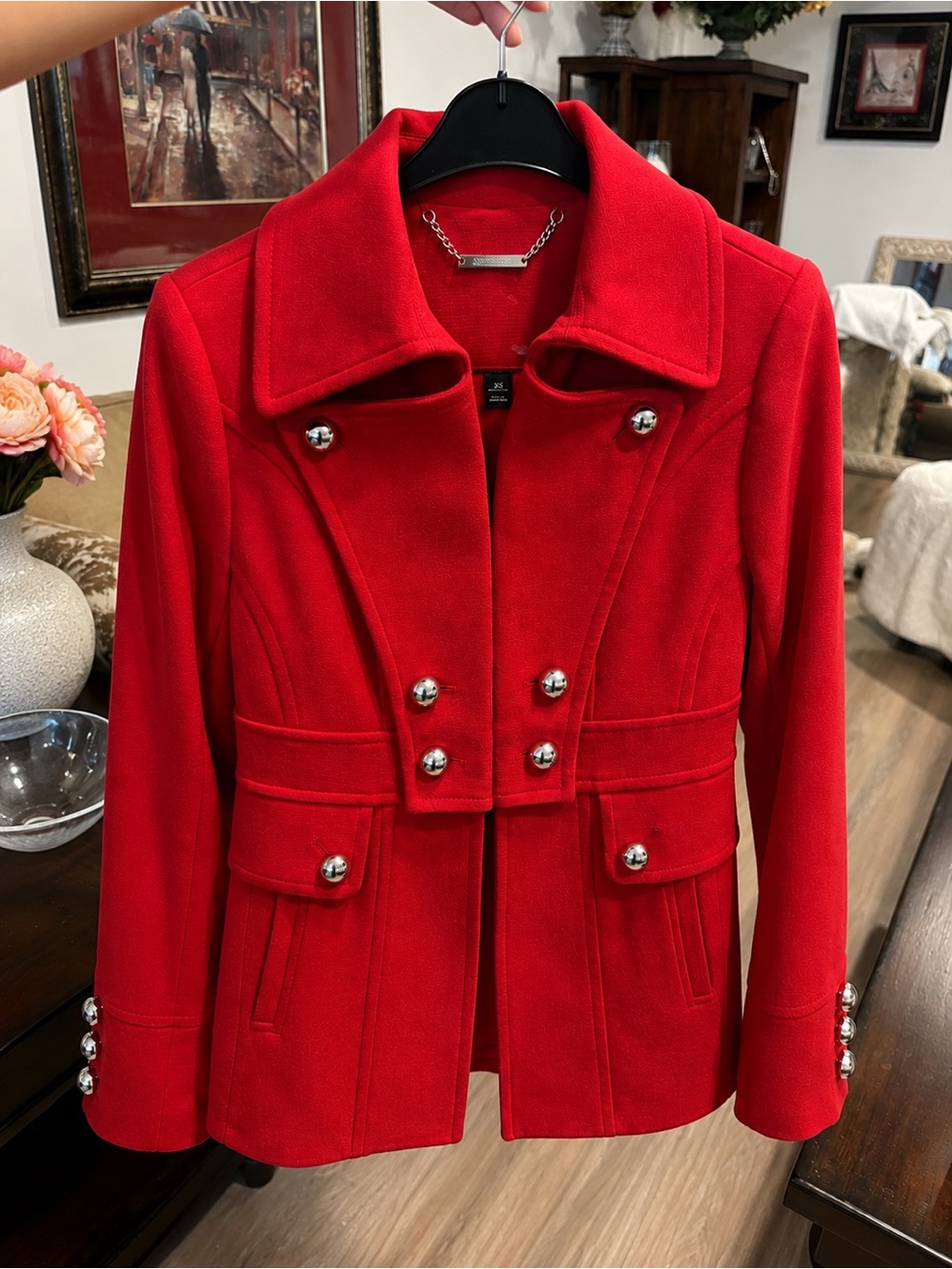 White House Black Market Red Double-Breasted Pea Coat